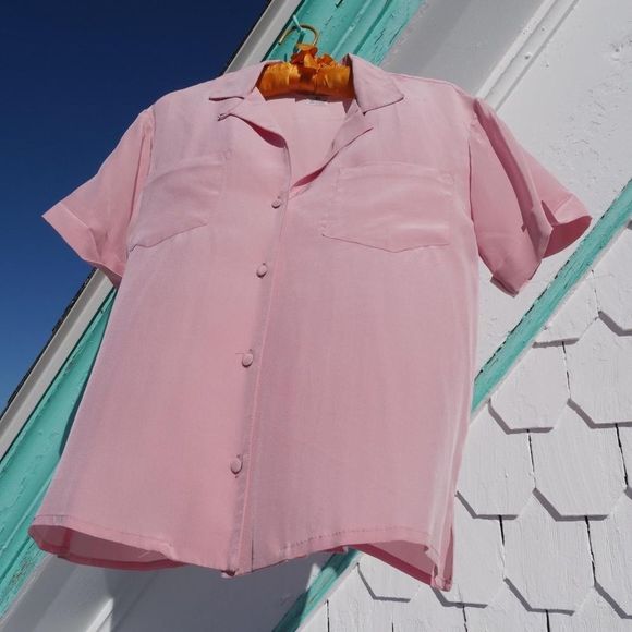 Vintage 90s dusty rose silk button up - Picture 1 of 6